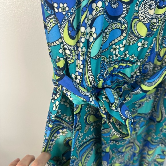 Green and Blue Jumpsuit with Paisley Print and Fitted Bodice Size 1x - Picture 3 of 8